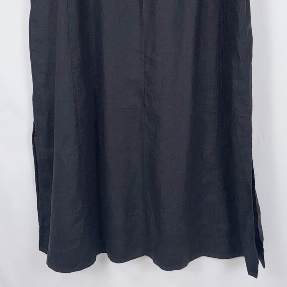 Everlane Women's The Linen A-Line Midi Dress Size 10 Black Puff Sleeve - Picture 12 of 16